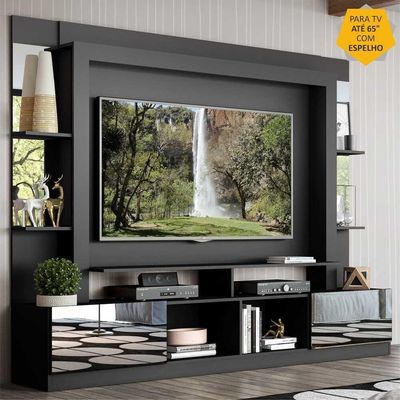 Rack Estante com Painel Tv 65 e Espelho Oslo Preto