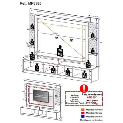 Rack com Painel Suporte Tv 65´´ com Espelho Branco/Preto
