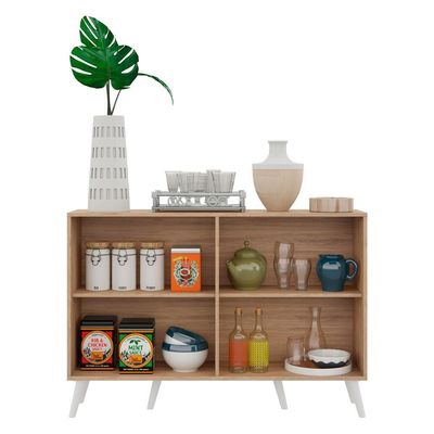 Aparador Buffet 4 Portas Com Pés Retrô Viena Rustic/branco