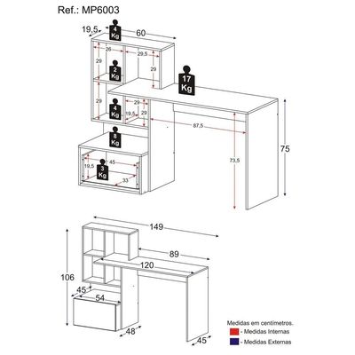 Escrivaninha Mesa Para Computador Multimóveis Branca/Rustic