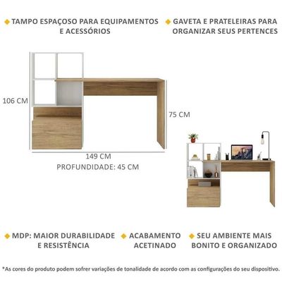 Escrivaninha Mesa Para Computador Multimóveis Branca/Rustic