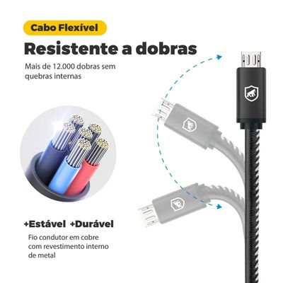 Cabo Turbo Militar - 1,5M - Micro USB V8 - Gshield