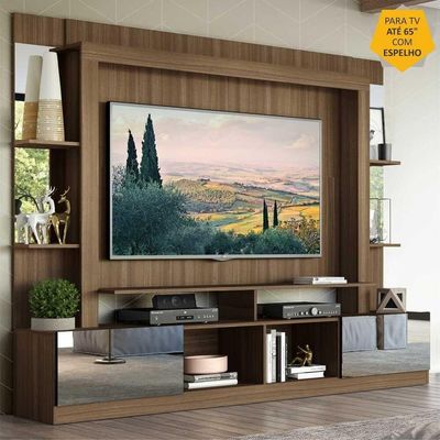 Rack Estante com Painel Tv 65 e Espelho Oslo Madeirado preto