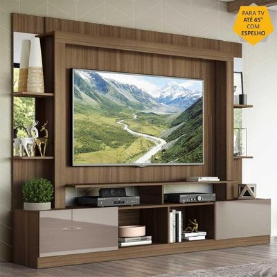 Rack com Painel Tv 65 Prateleiras com Espelho Oslo Madeirado