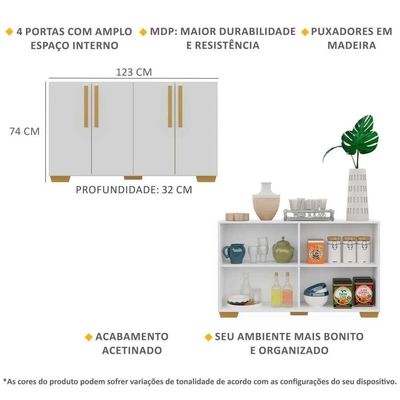Aparador Buffet 4 Portas Com Pés Quadrados Branco/natural