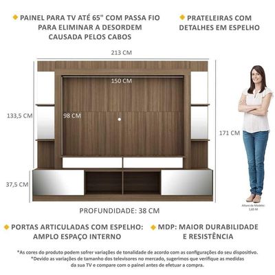 Rack Estante com Painel Tv 65 e Espelho Oslo Madeirado