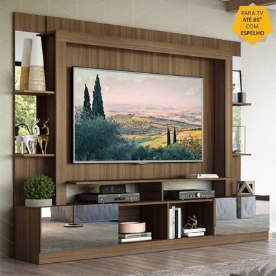 Rack Estante com Painel Tv 65 e Espelho Oslo Madeirado