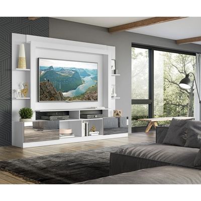 Rack com Painel Tv 65 Portas com Espelho Oslo Branco e Fumê