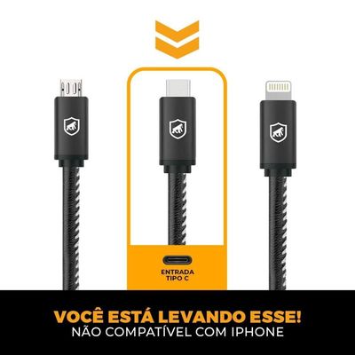 Kit Carregador Veicular Tank e Cabo Turbo Militar Tipo C / Tipo C - Gshield