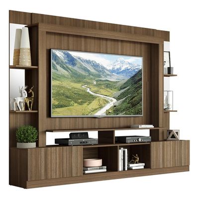 Rack com Painel Tv 65 Prateleiras com Espelho Oslo Madeirado