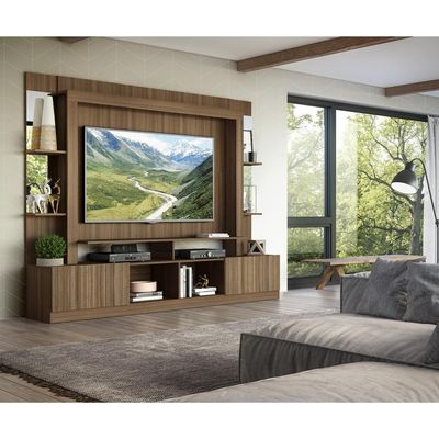Rack com Painel Tv 65 Prateleiras com Espelho Oslo Madeirado