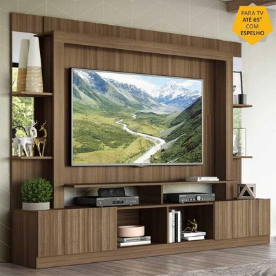 Rack com Painel Tv 65 Prateleiras com Espelho Oslo Madeirado