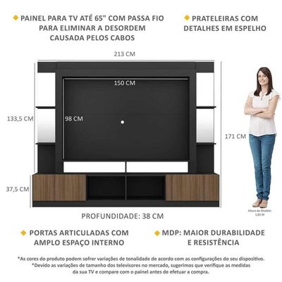 Rack com Painel Tv 65 Prateleiras com Espelho Oslo Preto