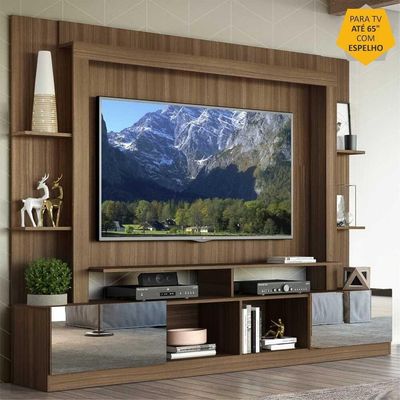 Rack com Painel Tv 65 Portas com Espelho Oslo Madeirado