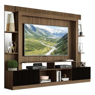 Rack com Painel Tv 65 Prateleiras com Espelho Oslo Madeirado