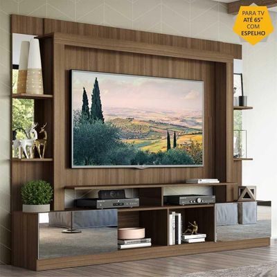 Rack Estante com Painel Tv 65 e Espelho Oslo Madeirado