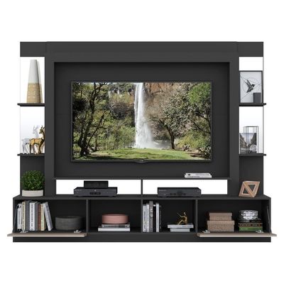 Rack Estante com Painel Tv 65 e Espelho Oslo Preto Fumê