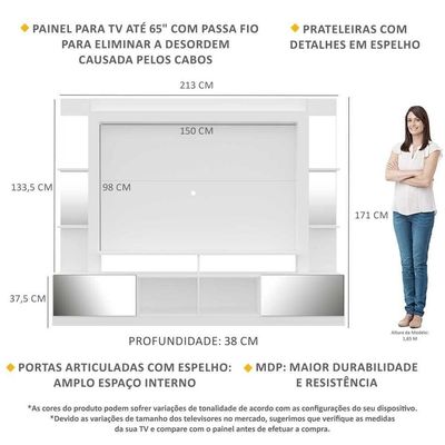 Rack Estante com Painel Tv 65 e Espelho Oslo Branco