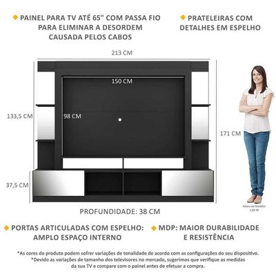 Rack Estante com Painel Tv 65 e Espelho Oslo Preto e branco