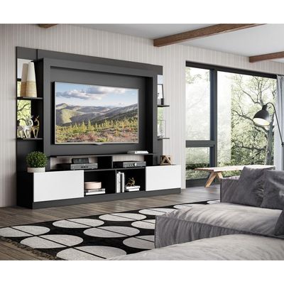 Rack com Painel Tv 65 Prateleiras com Espelho Oslo Preto