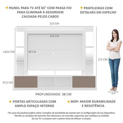 Rack com Painel Tv 65 Prateleiras com Espelho Oslo Branco