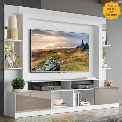 Rack com Painel Tv 65 Prateleiras com Espelho Oslo Branco