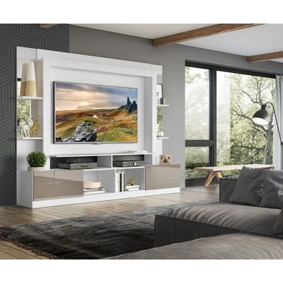Rack com Painel Tv 65 Prateleiras com Espelho Oslo Branco