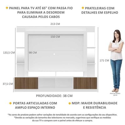 Rack com Painel Tv 65 Prateleiras com Espelho Oslo Branco