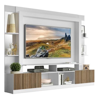 Rack com Painel Tv 65 Prateleiras com Espelho Oslo Branco