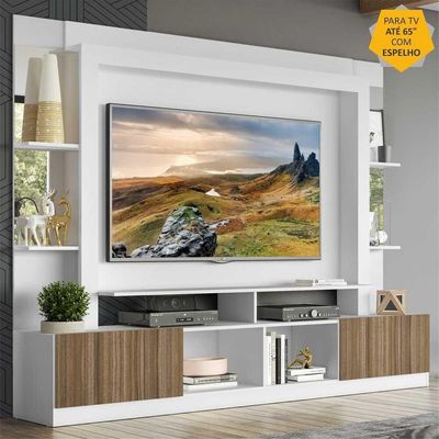 Rack com Painel Tv 65 Prateleiras com Espelho Oslo Branco