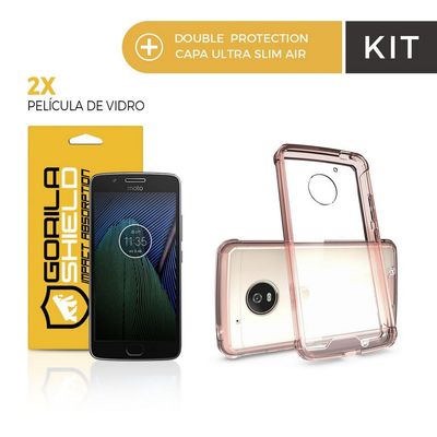 Kit Capa Ultra Slim Air Rosa e Película de vidro dupla para Motorola Moto G5 Plus - Gorila Shield