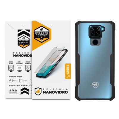 Kit Capa Dual Shock x e Pelicula Nano Vidro para Xiaomi Redmi Note 9 - Gshield