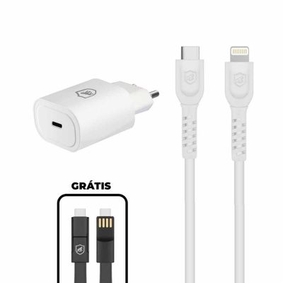Kit Carregador Turbo Tipo C + Cabo Dual Shock Tipo C / Lightning + Cabo de Brinde - Gshield