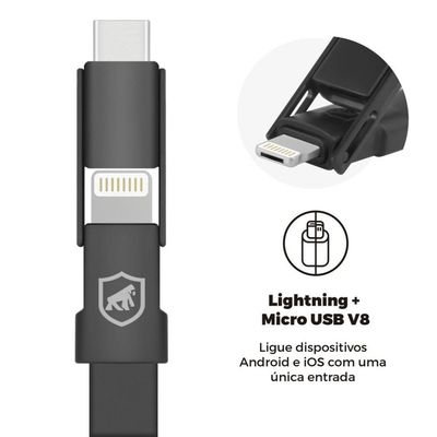 Kit Carregador Turbo Tipo C + Cabo Dual Shock Tipo C / Lightning + Cabo de Brinde - Gshield