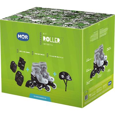 Kit Roller Cinza Tamanho P 30-33 (Roller, Joelheira e Capacete)