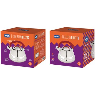 Chaleira Aço Inox 3 Litros Fundo Triplo Diletta Vermelha