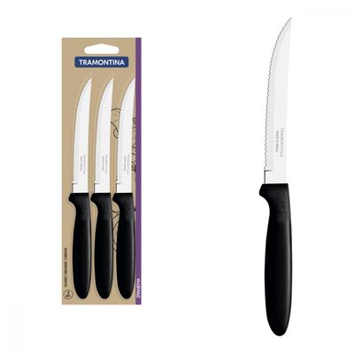 Conjunto de Facas para Churrasco Tramontina Ipanema com Laminas em Aço Inox e Cabos de Polipropileno Preto 3 Peças