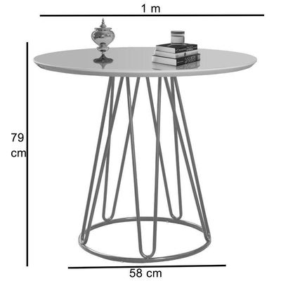 Mesa De Jantar Rubi Off White Com Base De Metal Champanhe