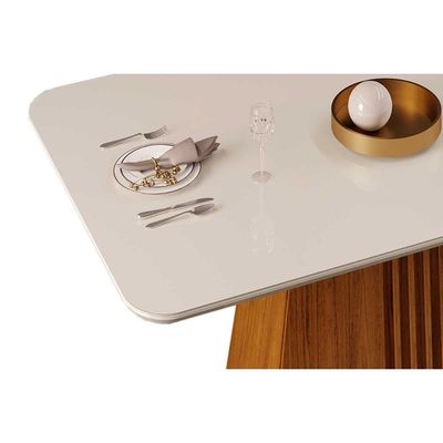 Mesa de Sala Jantar Italia c/Tampo Madeirado Vidro Curvo 170x90cm Cedro/Off White - DJ Móveis