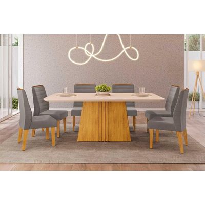 Mesa de Sala Jantar Italia c/Tampo Madeirado Vidro Curvo 170x90cm Cedro/Off White - DJ Móveis