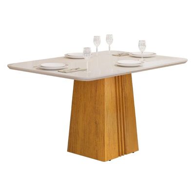 Mesa de Sala Jantar Italia c/Tampo Madeirado Vidro 120x90cm Cedro/Off White - DJ Móveis