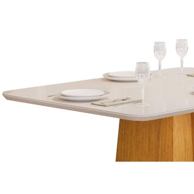 Mesa de Sala Jantar Italia c/Tampo Madeirado Vidro 120x90cm Cedro/Off White - DJ Móveis