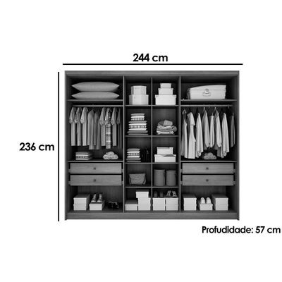 Guarda Roupa Casal 6 Portas e 4 Gavetas c/ Espelho Rizon/Linea Branco - Novo Horizonte