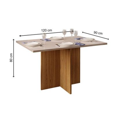 Mesa de Sala Jantar Hera c/Tampo Madeirado Vidro Reto 120x90cm Cedro/Off White - DJ Móveis