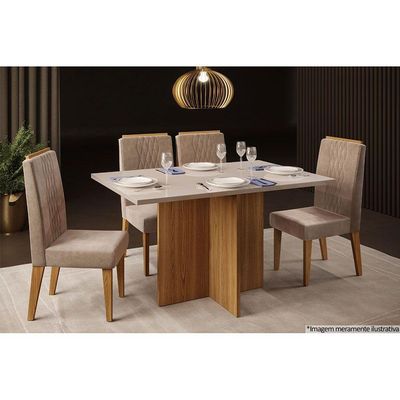 Mesa de Sala Jantar Hera c/Tampo Madeirado Vidro Reto 120x90cm Cedro/Off White - DJ Móveis