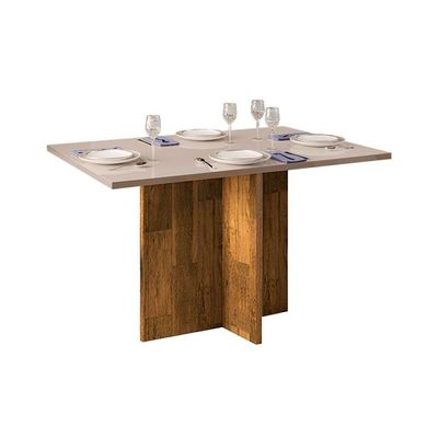 Mesa de Sala Jantar Hera c/Tampo Madeirado Vidro Reto 120x90cm Cedro/Off White - DJ Móveis