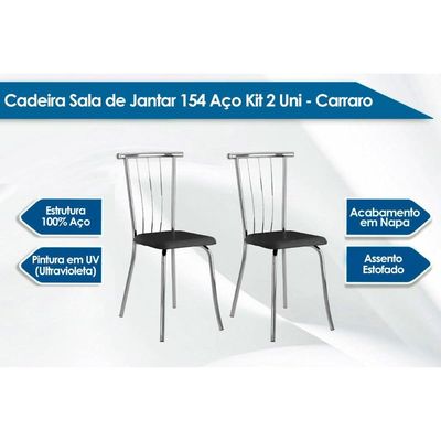 Cadeira Sala de Jantar 154 Aço Kit 2 Uni Preto/Courano Preto - Carraro