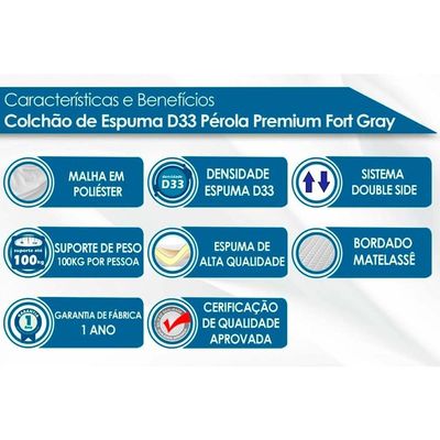 Colchão King Espuma D33 Pérola Premium Gray (193x203x26) - Polar