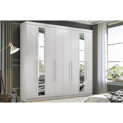 Guarda Roupa Casal 8 Portas e 4 Gavetas c/ Espelho 8.4 Master New Branco - Santos Andirá