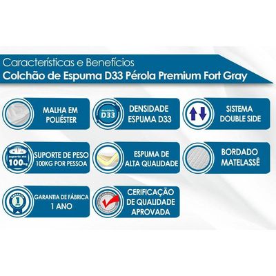 Colchão King Espuma D33 Pérola Premium Grey (193x203x26) - Polar